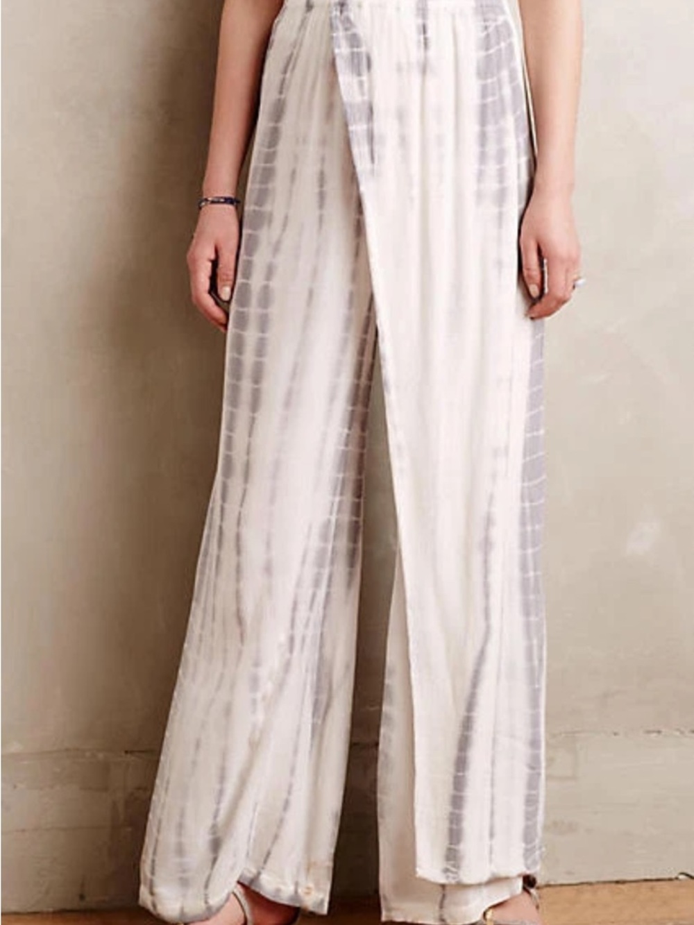 Anthropologie Mermaid Beachcomber Wide Leg Tie Dye  Gray And White Pants, Size M - Picture 2 of 16
